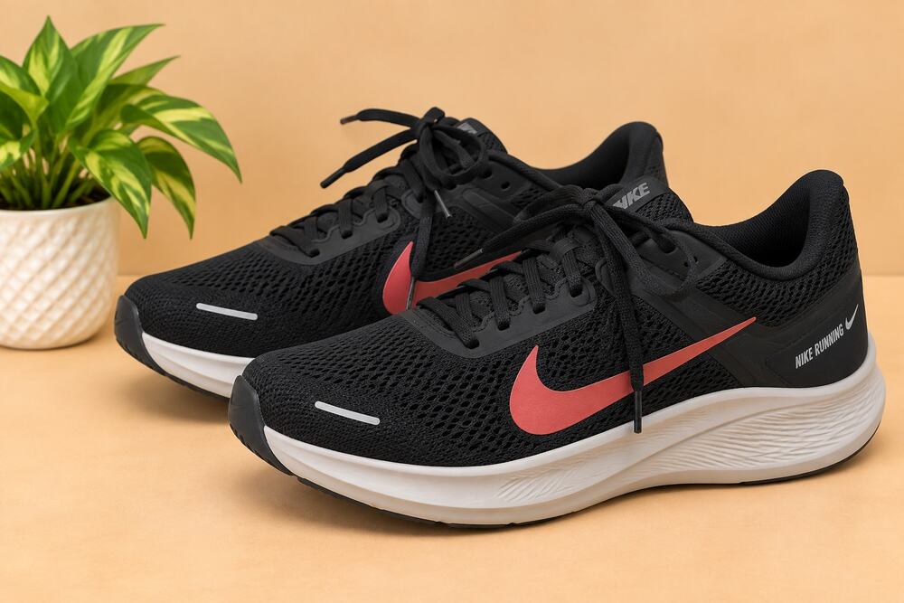 USED Nike Quest 5, Men's Running Shoes, Black Bright Crimson Cobblestone, 11 US
